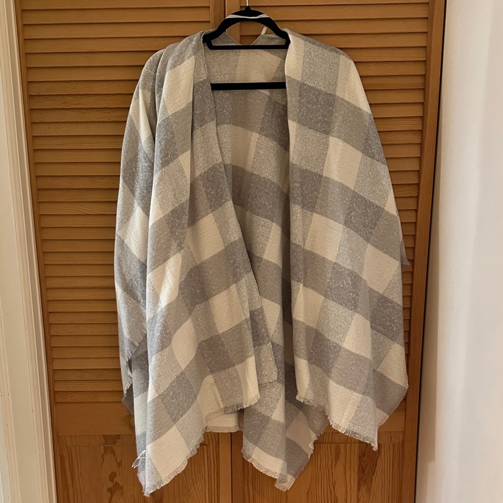 Gray and White Plaid Shawl